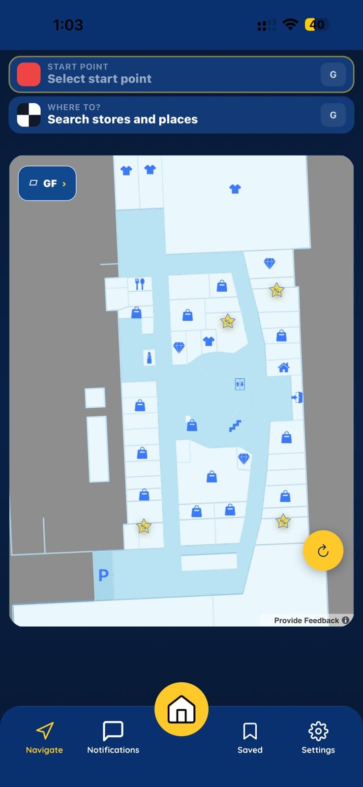 Locomate indoor navigation screen