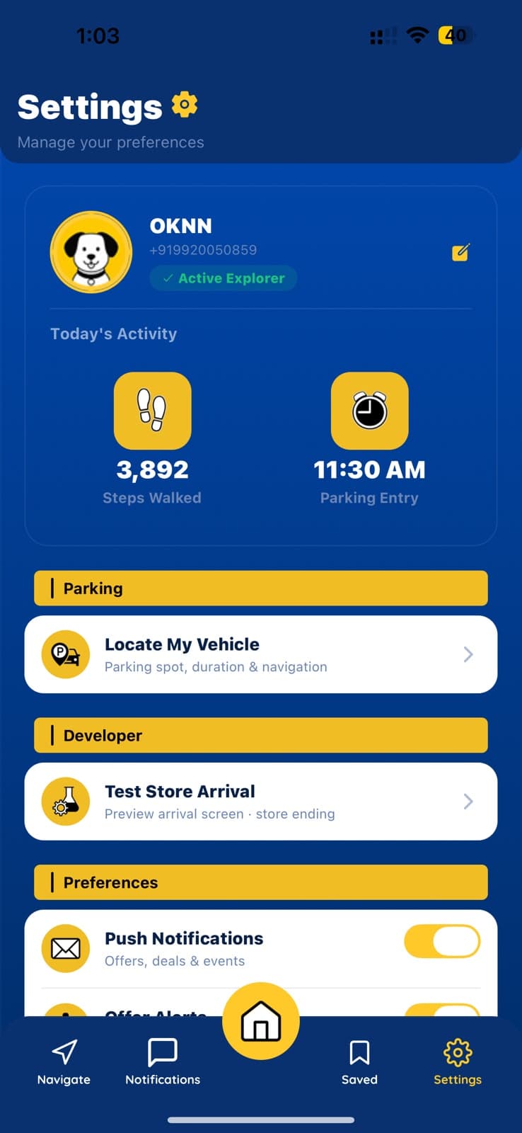 Locomate Settings screen